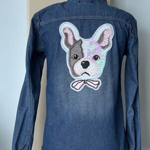 Denim Jacket with Sequin Dog Patch size Petite
